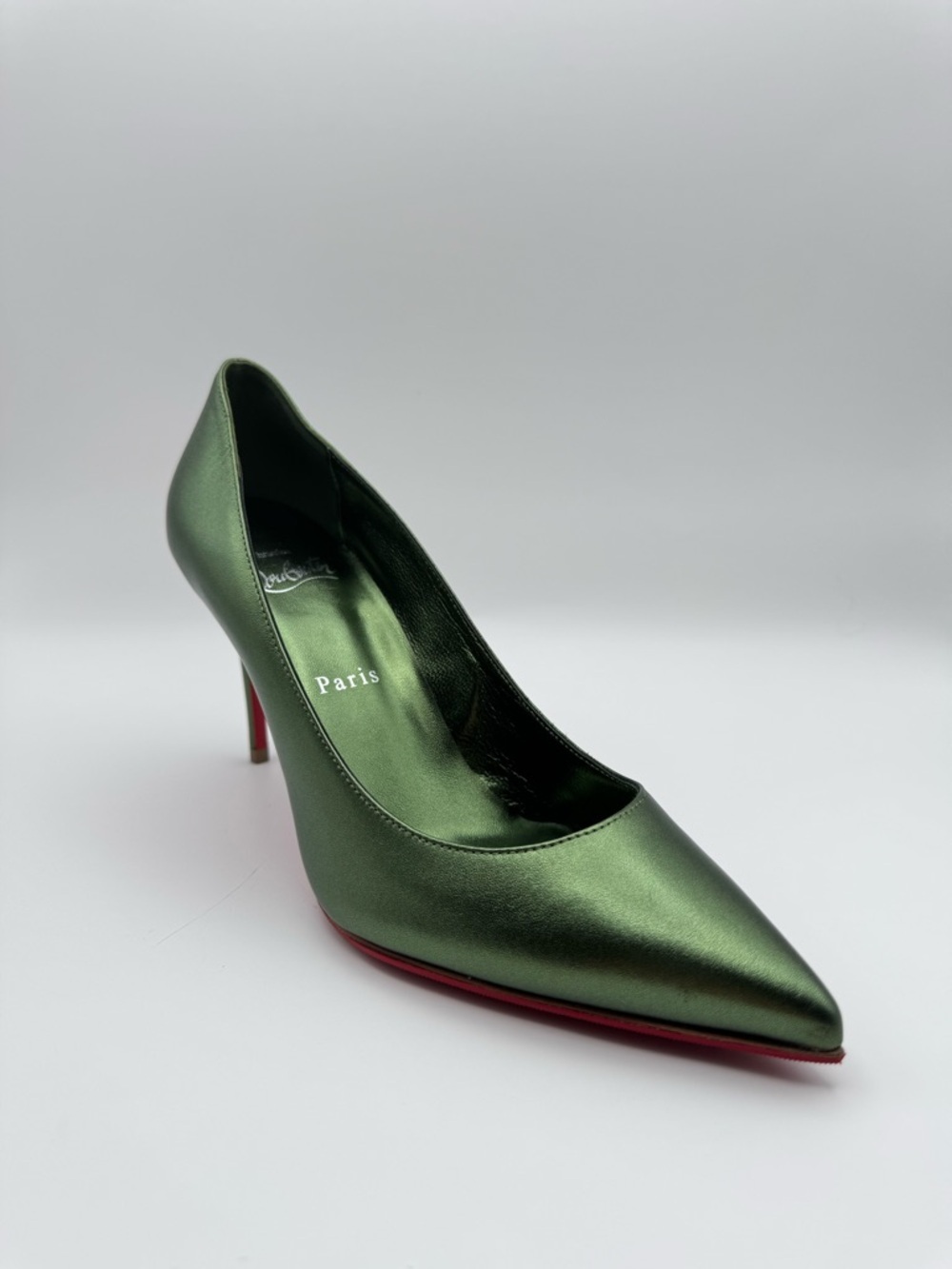 Christian Louboutin Kate 100 Metallic Green Forest Pumps Heels EU 37 - Picture 10 of 13